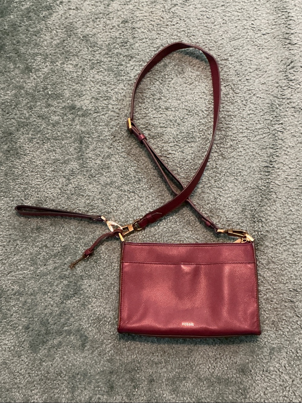 Fossil Wine Leather Crossbody Bag with Gold Hardware